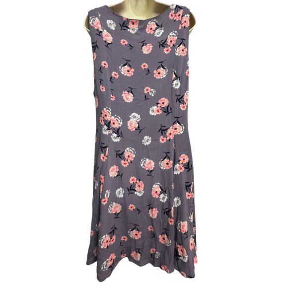 Torrid Size 2 Gray Purple Floral‎ Sleeveless A-Line Swing Dress Tie Neck Lined - Picture 8 of 16